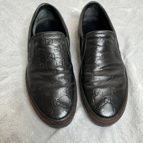 Gucci Sneakers Mens size 9 Black G/9.5 US/43 EUR GG Monogram Embossed Leather - Picture 3 of 10